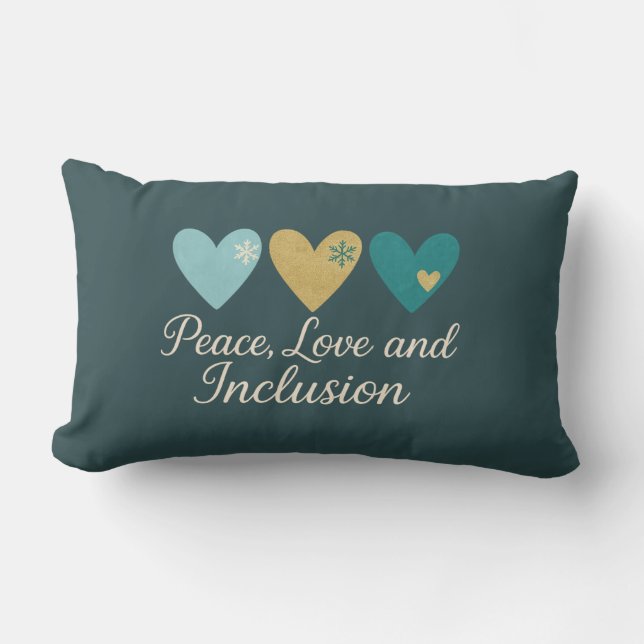 Peace, Love and Inclusion | Inclusive Holiday Lumbar Pillow (Front)