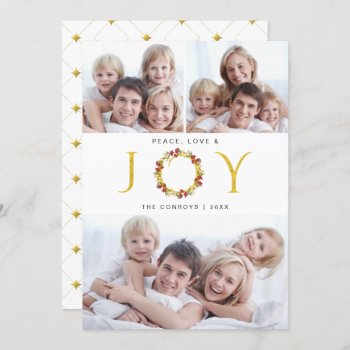 Peace Love And Joy 3-photo Faux Foil Holiday Card by SquirrelHugger at Zazzle