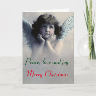Peace, love and joy at Christmas. Vintage Angel. Holiday Card
