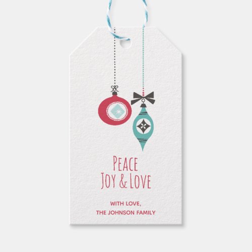 Peace Love and Joy Christmas Ornaments Gift Tags