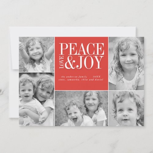 Peace Love and Joy Collage Holiday Photo Card
