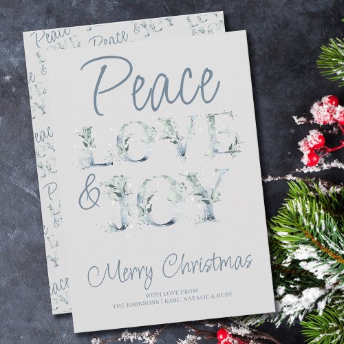 Peace Love and Joy Decorative Typography Christmas Holiday Card