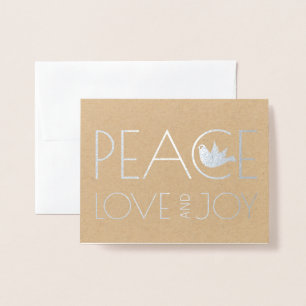 Peace love and Joy dove Christmas photo silver Foil Card