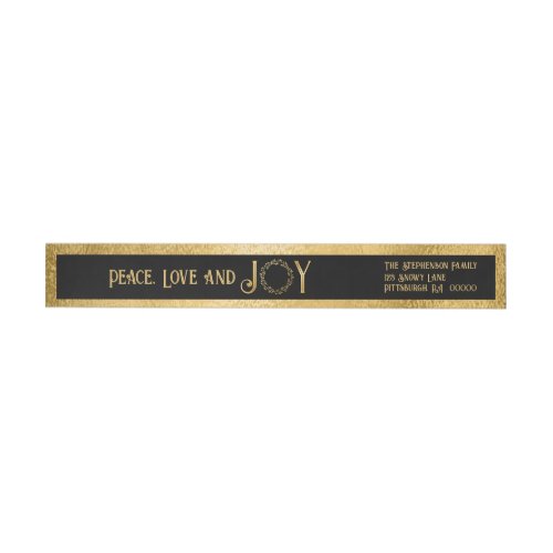 Peace Love and Joy Faux Gold Wreath _  Black Wrap Around Label