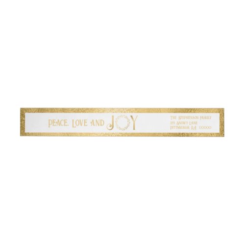 Peace Love and Joy Faux Gold Wreath _  White Wrap Around Label