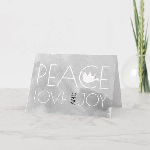 Peace love and joy gray watercolor Christmas photo Holiday Card