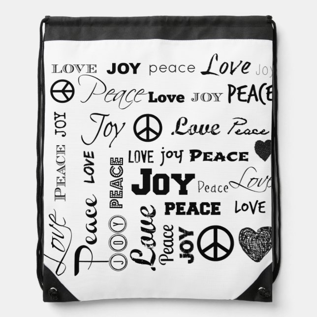Peace, Love and Joy in Black and White Backpack (Front)