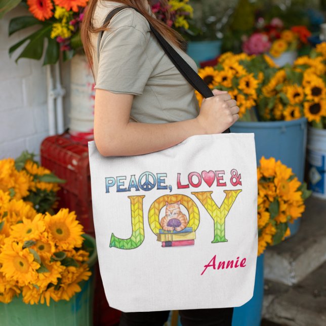 Peace, Love and Joy Personalized Book or Yarn Tote Bag (Creator Uploaded)