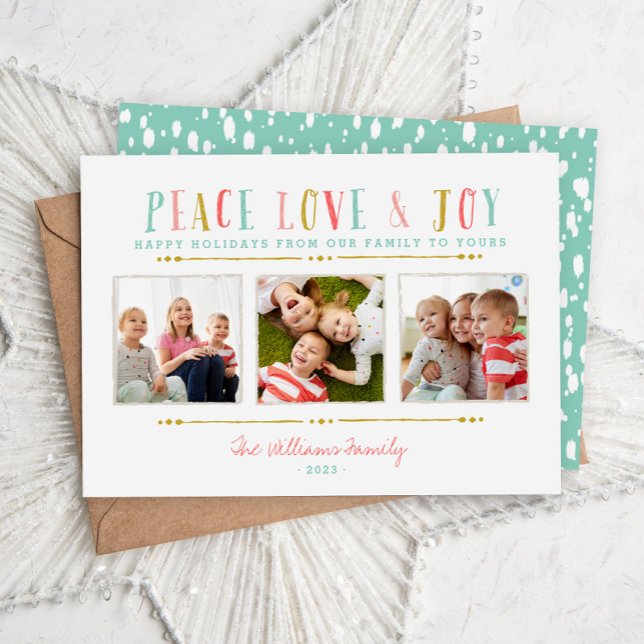 Peace Love and Joy Photo Collage Holiday Card (Creator Uploaded)