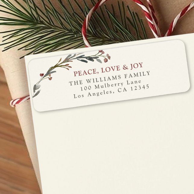 Peace Love and Joy Red Berries Greenery Address Label (Creator Uploaded)