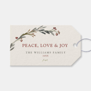 Peace Love and Joy Red Berries Greenery Holiday Gift Tags