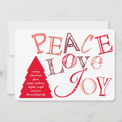 Peace Love And Joy Red On White Typography Holiday Card