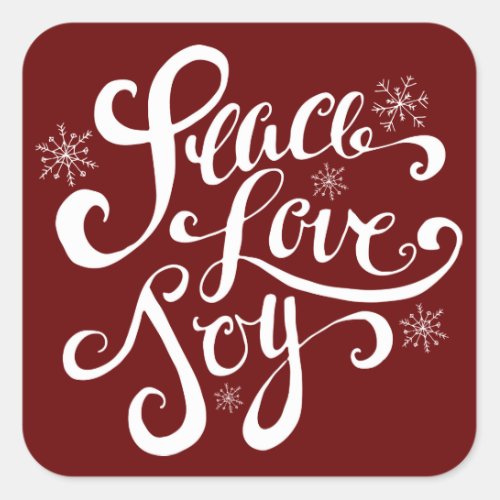Peace Love and Joy Script Holiday Red Stickers