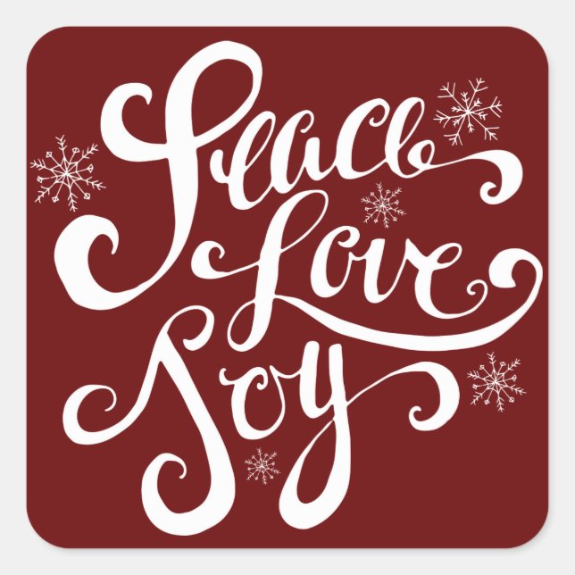 Peace Love and Joy Script Holiday Red Stickers (Front)