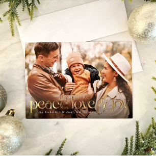 Peace, Love and Joy simple foil photo holiday card