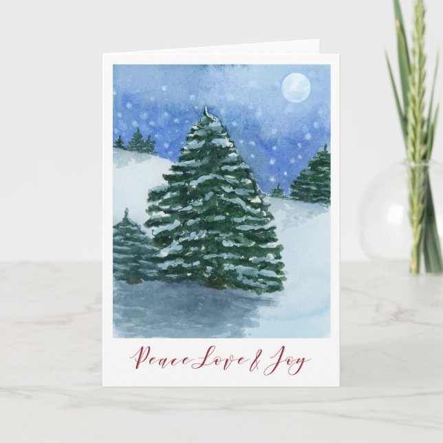 Peace Love and Joy Watercolor Christmas Card (Front)