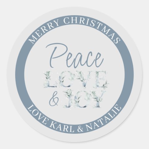 Peace Love and Joy Watercolor Letters Christmas Classic Round Sticker