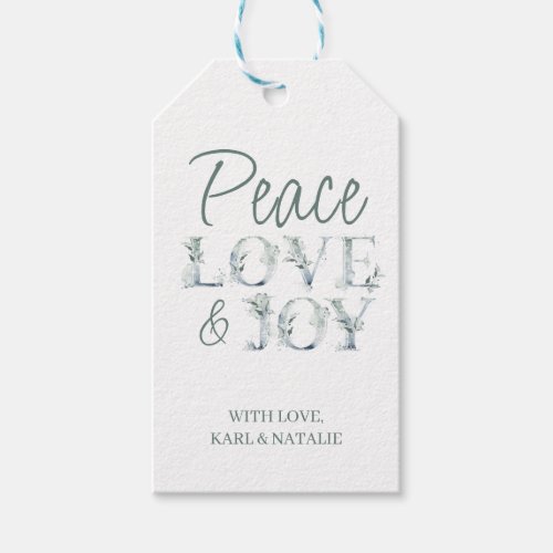 Peace Love and Joy Watercolor Winter Greenery Gift Tags