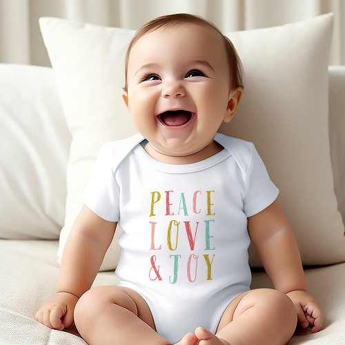 Peace Love and Joy Whimsical Holiday Baby Bodysuit