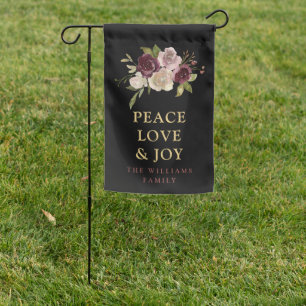 Peace Love and Joy Winter Bouquet Black Holiday Garden Flag