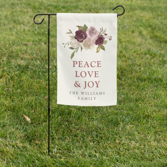 Peace Love and Joy Winter Bouquet Holiday Garden Flag (In SItu)