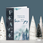 Peace Love and Joy Winter Forest Christmas Holiday Card<br><div class="desc">Watercolor winter forest design with Peace Love and Joy in hand lettering and decorated typography. The template is set up for you to customize or delete as much of the wording as you wish - the greeting on the front, the message inside and your sign off and name(s). PEACE is...</div>