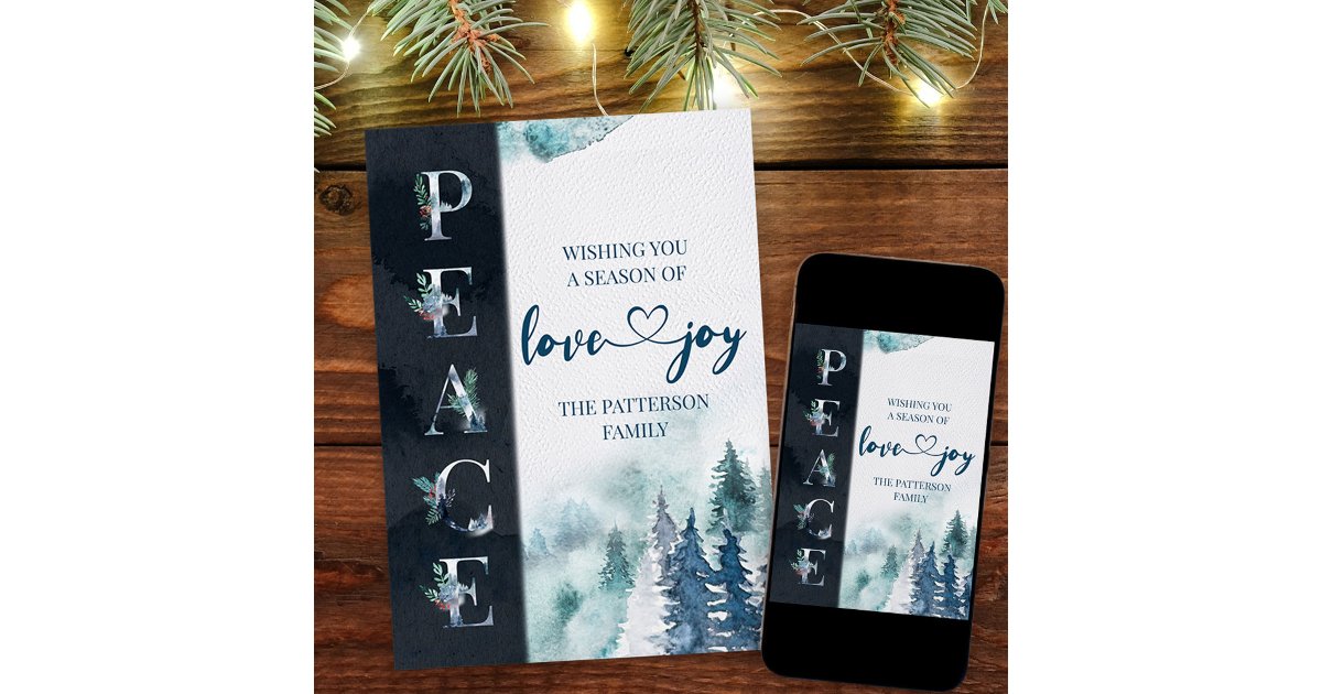 PEACE Love and Joy Winter Forest Christmas Holiday Card | Zazzle