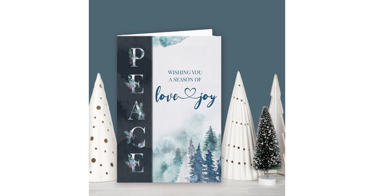 Peace Love and Joy Winter Forest Christmas Holiday Card | Zazzle