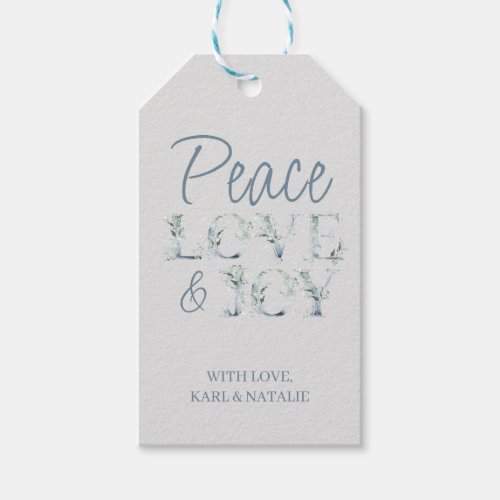 Peace Love and Joy Winter Greenery Watercolor Gift Tags