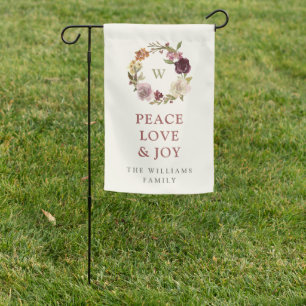 Peace Love and Joy Winter Wreath Monogram Holiday Garden Flag