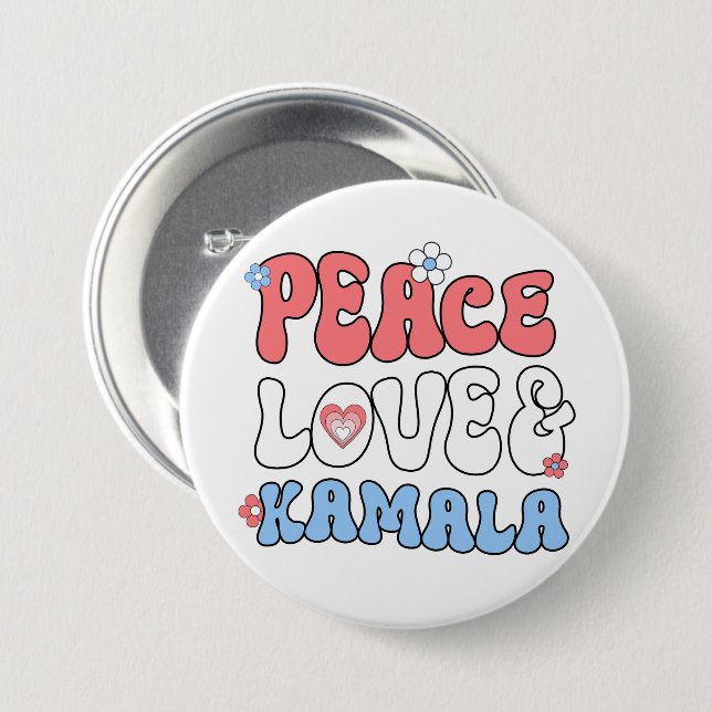 Peace Love and Kamala Harris 2024 Button (Front & Back)
