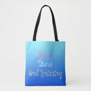 Peace Love And knitting - personalised Tote Bag