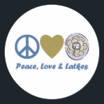 Peace, Love and Latkes Hanukkah Tees and Gifts Classic Round Sticker<br><div class="desc">Peace, Love and Latkes Hanukkah Tees and Gifts</div>