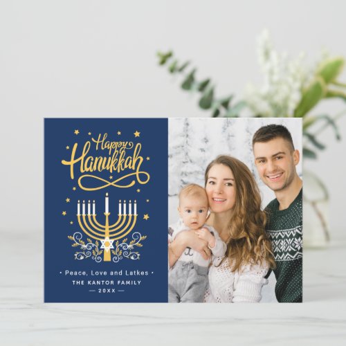 Peace Love and Latkes  Happy Hanukkah Photo Holiday Card