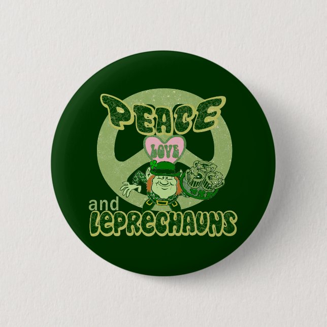 Peace Love and Leprechauns Button (Front)