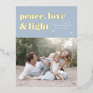 Peace Love and Light Light Blue Hanukkah Photo Foil Holiday Postcard