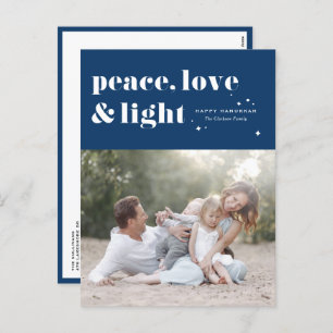 Peace Love and Light Navy Blue Hanukkah Photo Holiday Postcard