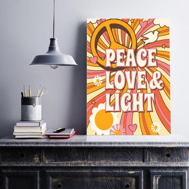 Peace Love and Light Poster (Far out folks, dig this outta sight 60s peace, love and light poster. )