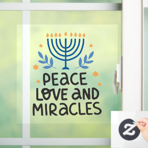 Peace Love and Miracles Hanukkah Menorah  Window Cling