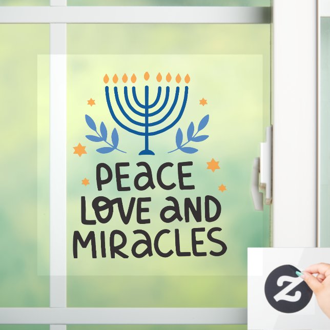 Peace Love and Miracles Hanukkah Menorah  Window Cling (Home)