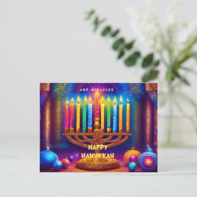 Peace, Love and Miracles- Hanukkah Postcard (Standing Front)