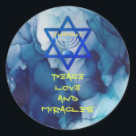 PEACE LOVE AND MIRACLES Holiday HANUKKAH Stickers<br><div class="desc">PEACE LOVE AND MIRACLES Holiday Gift Stickers with Star of David, Menorah and Blue Watercolor pattern - Boasting undeniable classy style this unique Hanukkah gift stickers are perfect to bring smile on the faces your friends and family during the Holiday season !!! This is a beautiful Hanukkah gifts accessory that...</div>