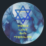 PEACE LOVE AND MIRACLES Holiday HANUKKAH Stickers<br><div class="desc">PEACE LOVE AND MIRACLES Holiday Gift Stickers with Star of David, Menorah and Blue Watercolor pattern - Boasting undeniable classy style this unique Hanukkah gift stickers are perfect to bring smile on the faces your friends and family during the Holiday season !!! This is a beautiful Hanukkah gifts accessory that...</div>