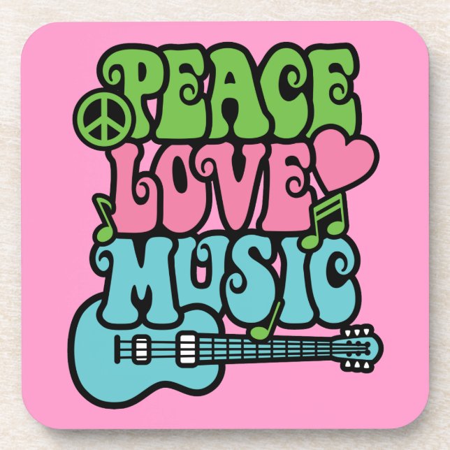 Peace, Love and Music Beverage Coaster (Front)