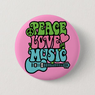 Peace, Love and Music Button