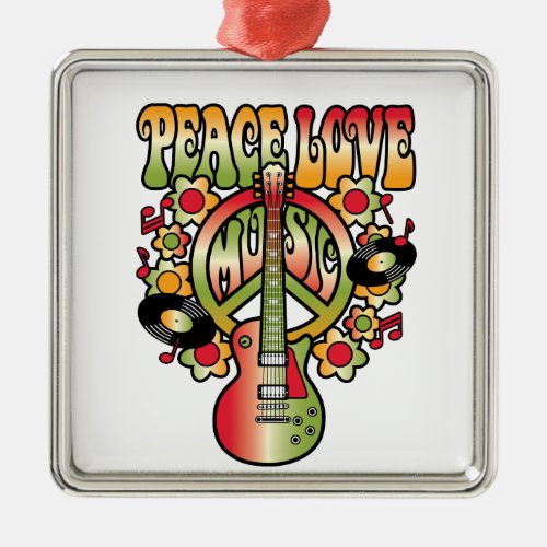 Peace Love and Music Metal Ornament