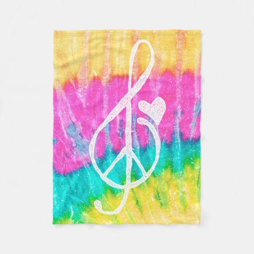 Peace Love and Music Note Tie Dye Fleece Blanket