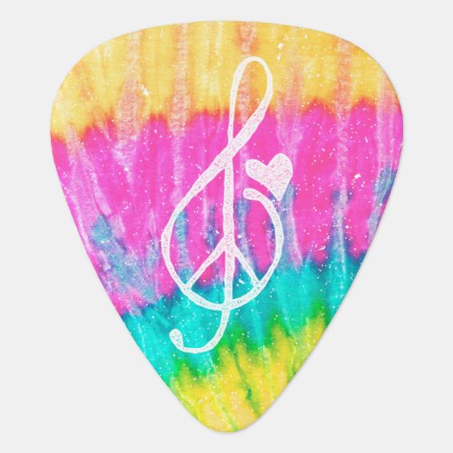 Peace Love and Music Note Tie Dye Heart Guitar Pick