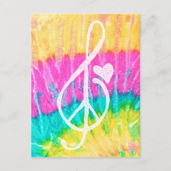 Peace Love And Music Note Tie Dye Heart Postcard by INAVstudio at Zazzle