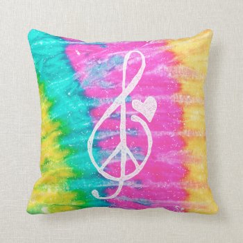 Peace Love And Music Note Tie Dye Throw Pillow by INAVstudio at Zazzle